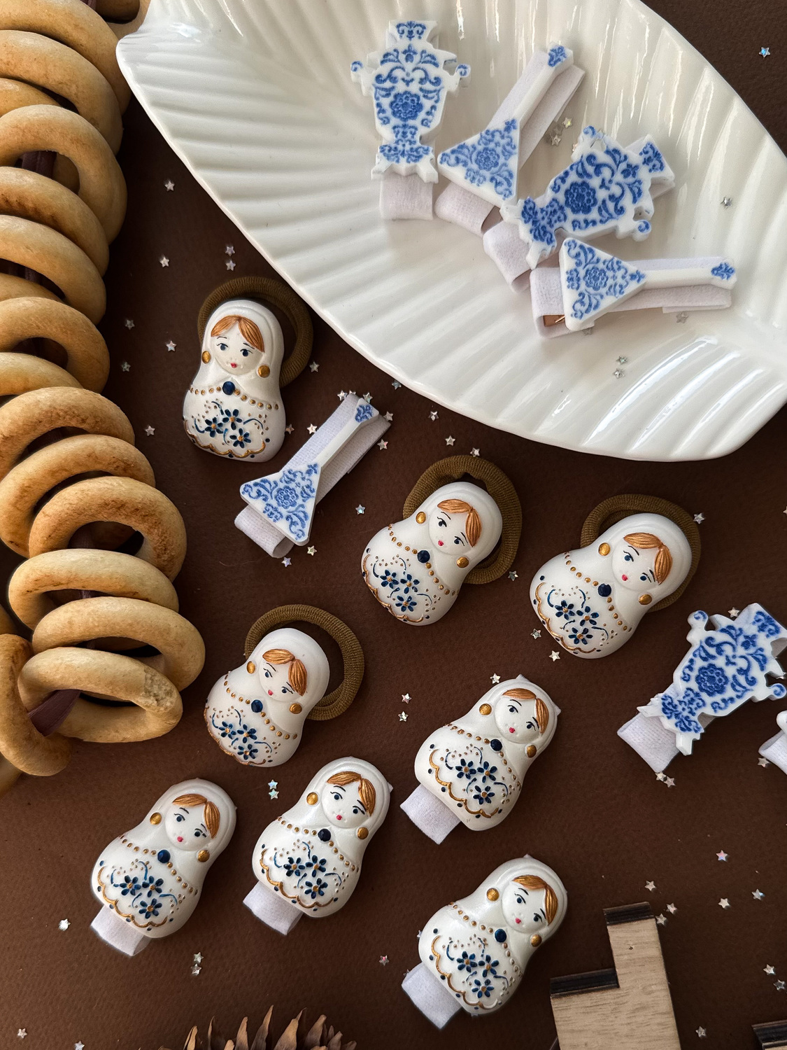 Резинка из смолы "Матрешка", ручная роспись, гжель Резинка из смолы "Матрешка", ручная роспись, гжель